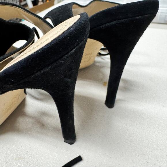 Marc Fisher Black Suede Strappy Lace Up Stiletto Heels Womens 7.5 Mllarsa Fringe - Picture 10 of 10